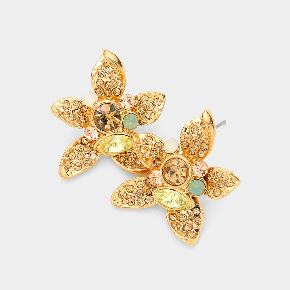 Crystal Pave Flower Stud Earrings