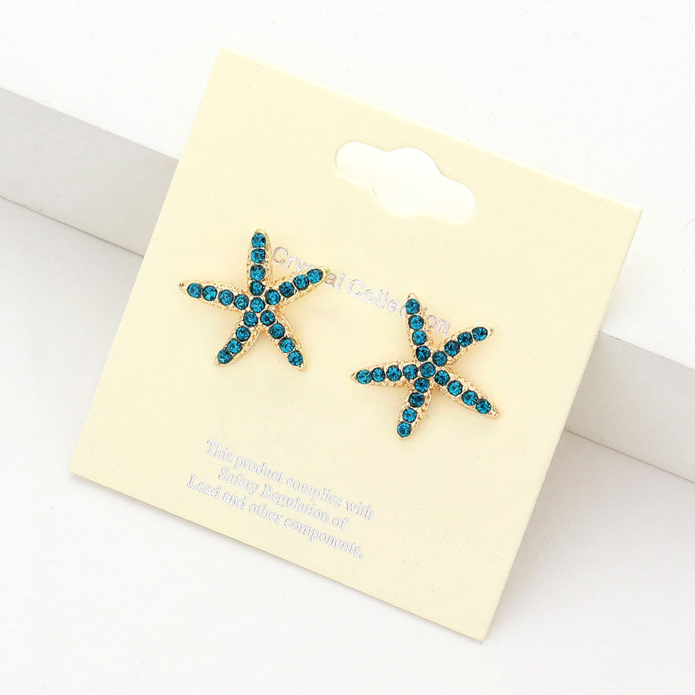 Women's Crystal Starfish Stud Earrings
