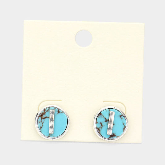 -I- Initial Monogram Turquoise Stud Earrings