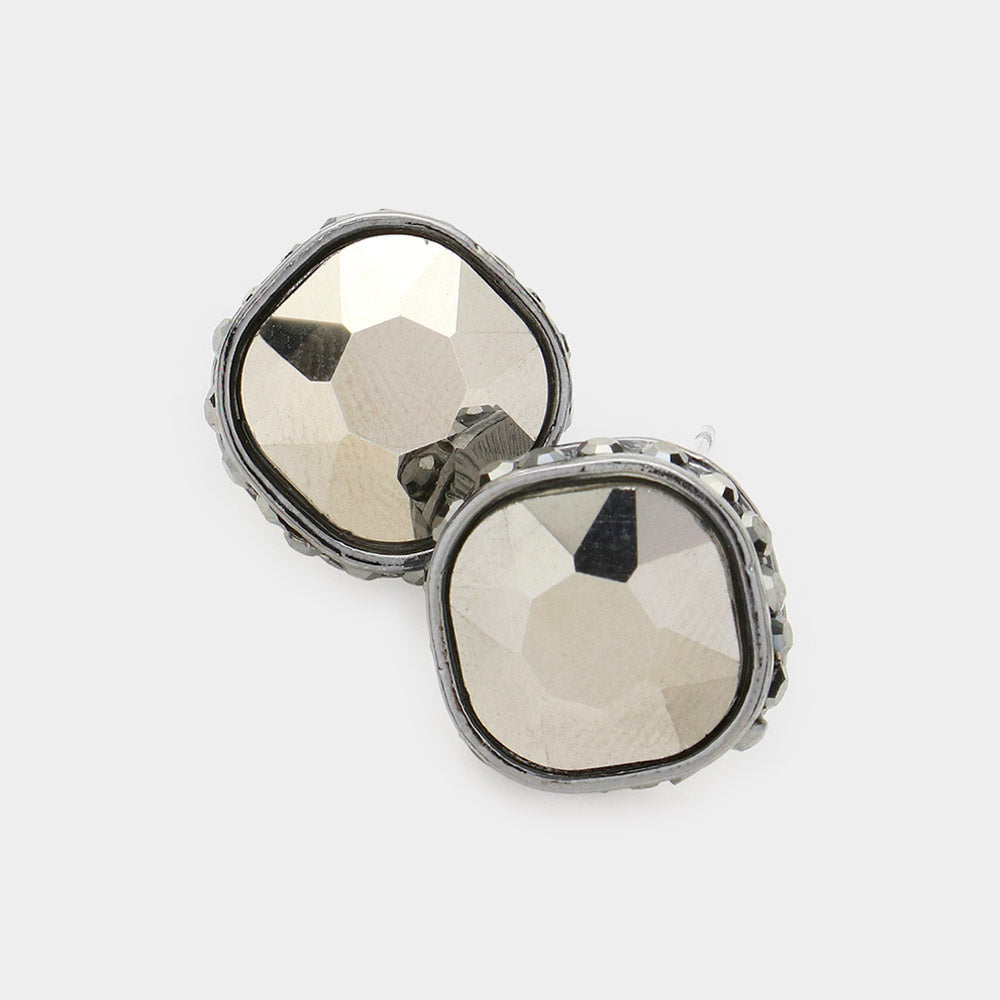 Women's Rhinestone Trimmed Square Stone Evening Stud Earrings