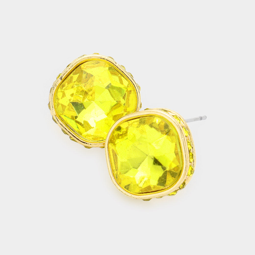 Women's Rhinestone Trimmed Square Stone Evening Stud Earrings