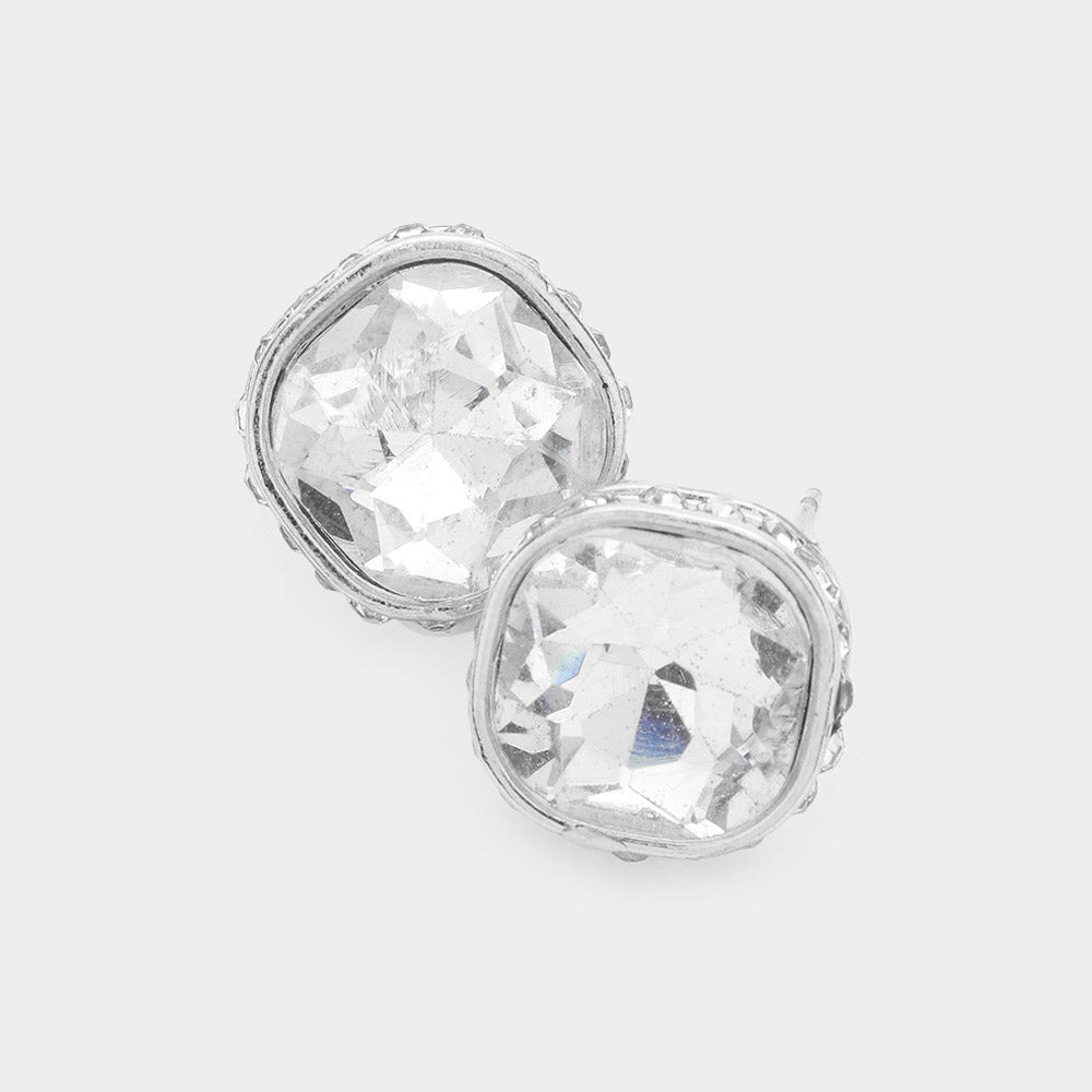Women's Rhinestone Trimmed Square Stone Evening Stud Earrings