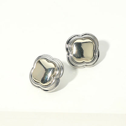 14K Gold Plated Two Tone Quatrefoil Stud Earrings