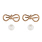 2Pairs - Metal Wire Bow Pearl Stud Earrings