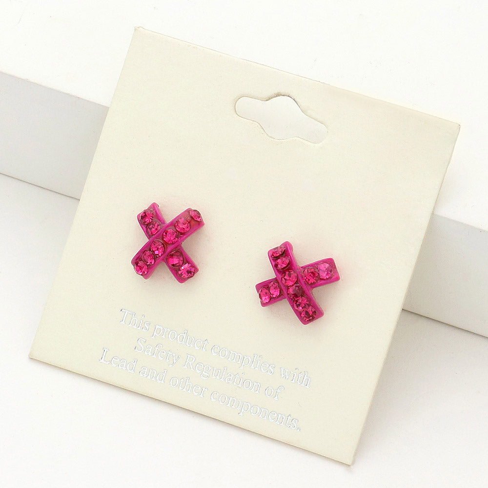 Rhinestone Embellished Crisscross Stud Earrings