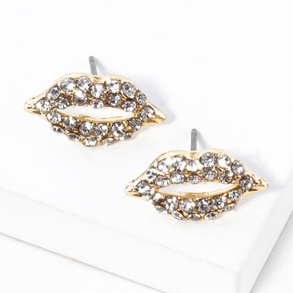 Crystal Rhinestone Paved Lips Stud Earrings
