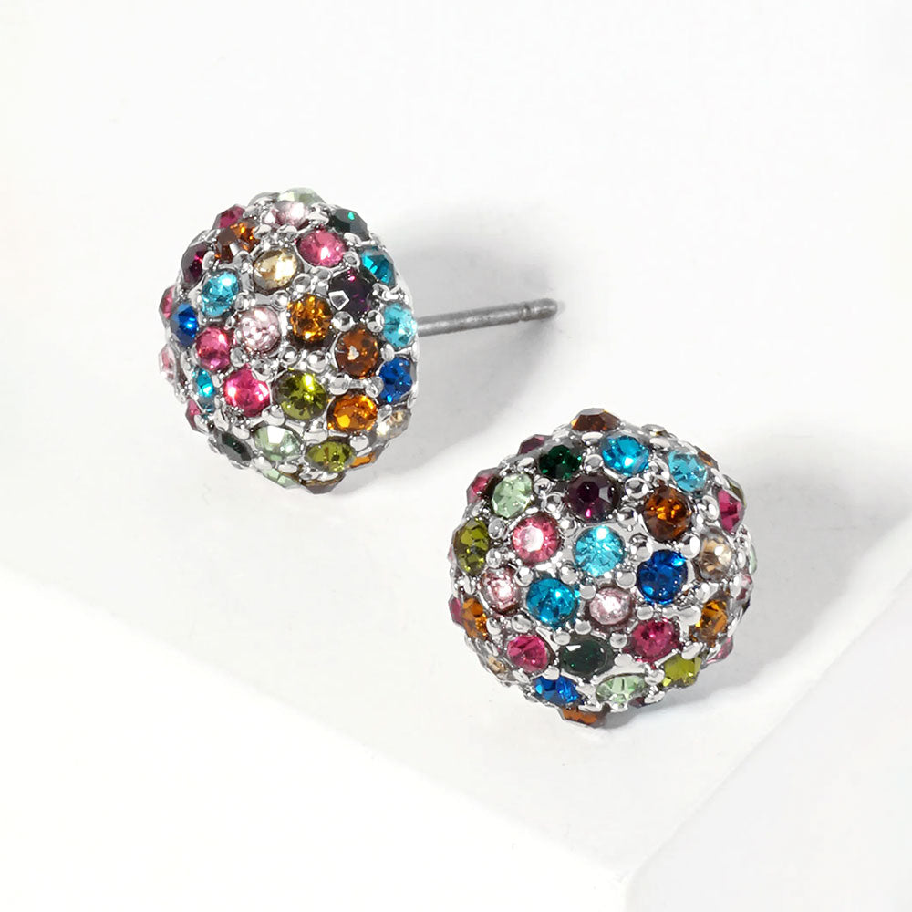 Crystal PaveD Round Dome Stud Earrings