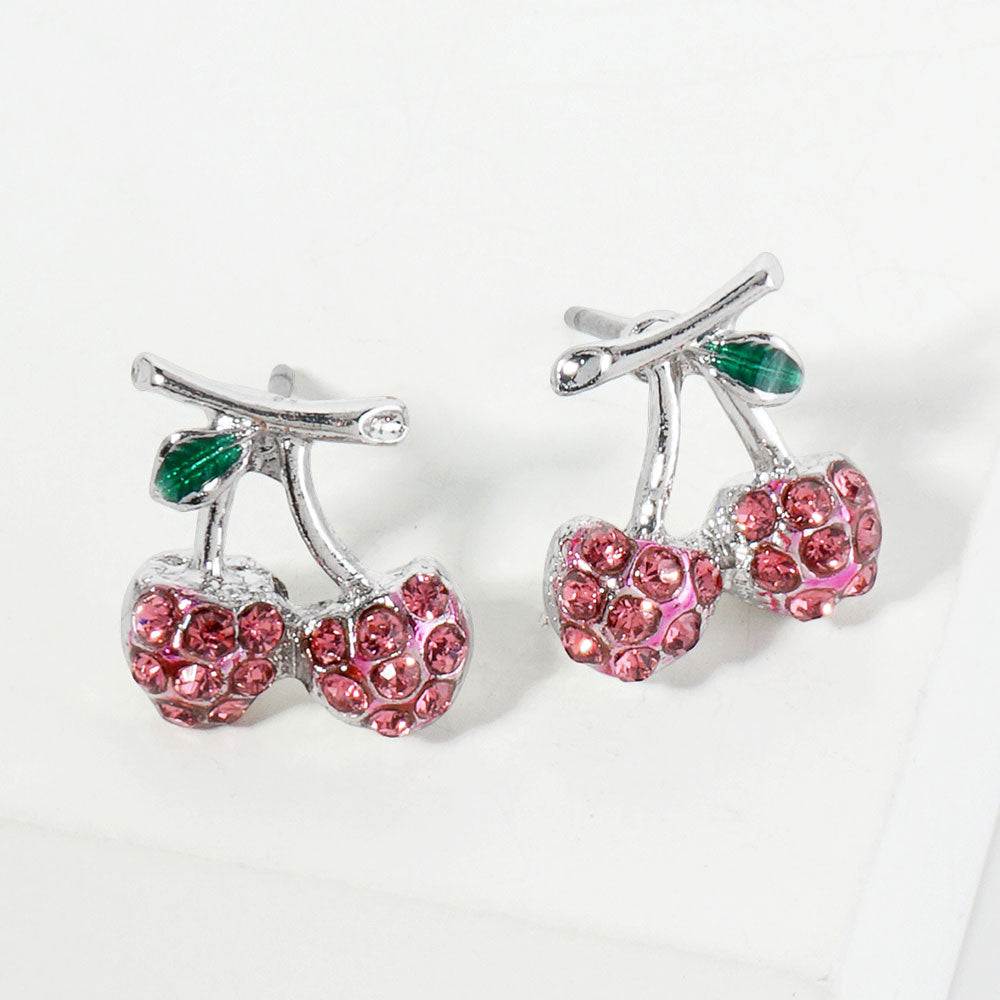 Rhinestone Pave Cherry Stud Earrings