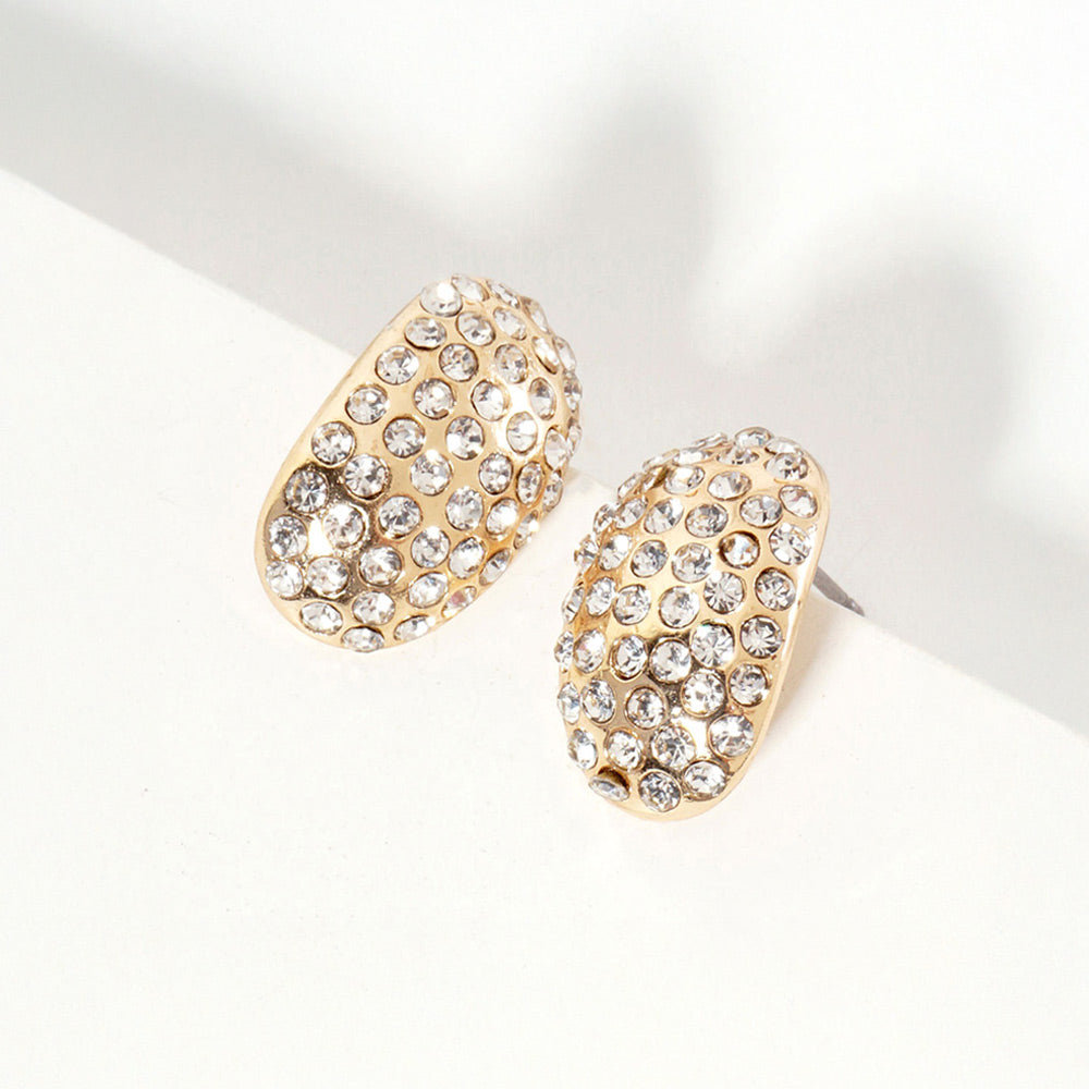 Crystal Paved Curved Oval Stud Earrings