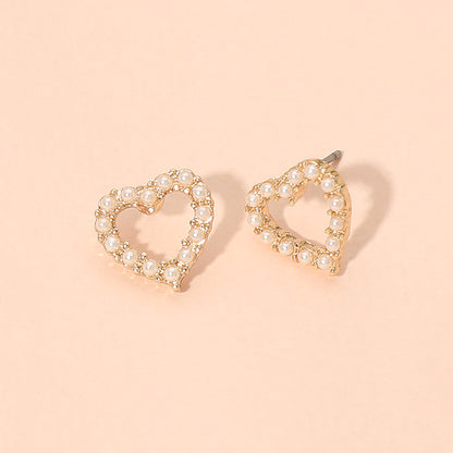 Pearl Pave Open Heart Stud Earrings
