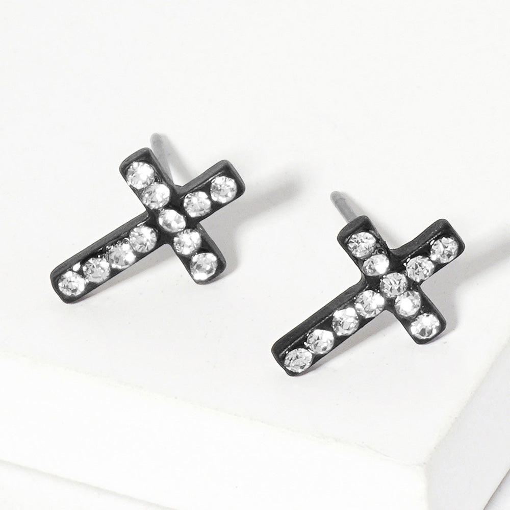 Crystal Cross Stud Earrings