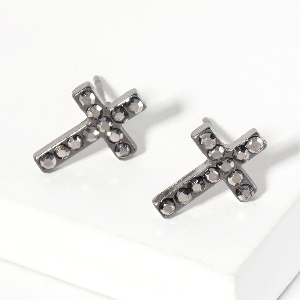 Crystal Cross Stud Earrings
