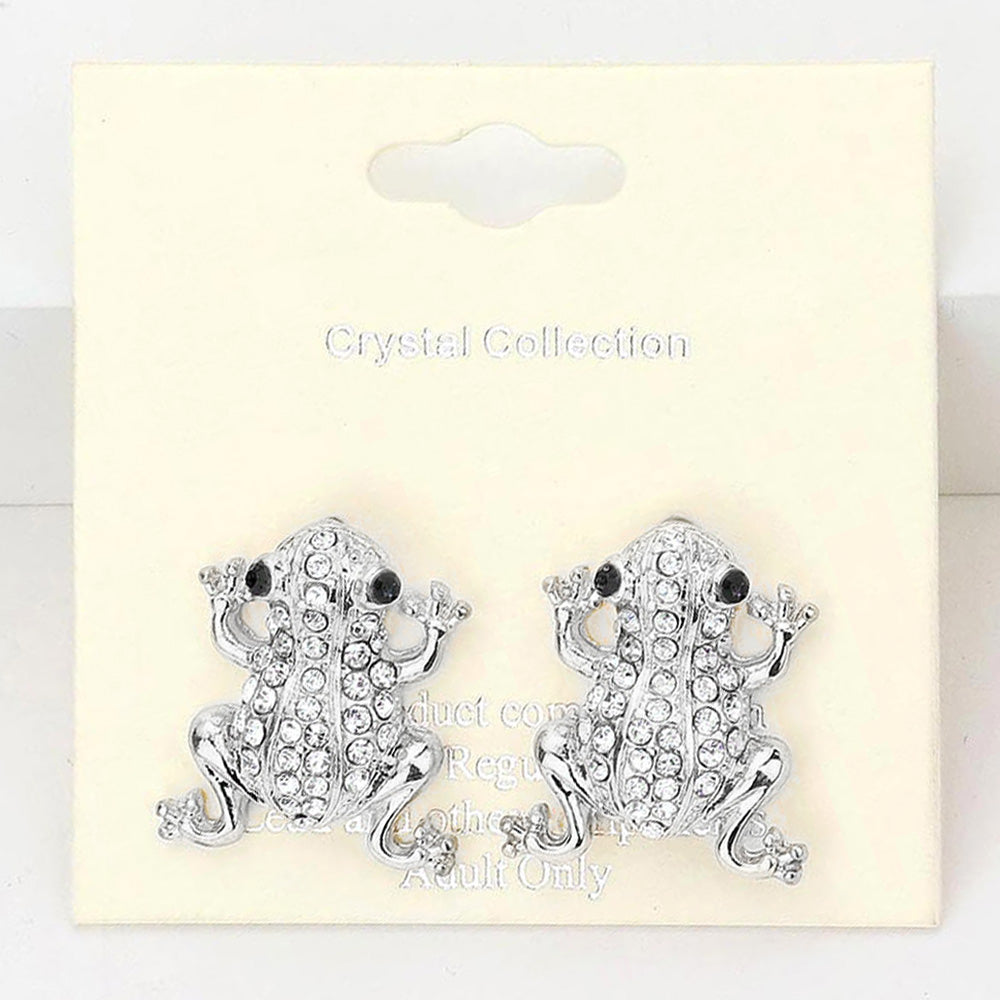Crystal Pave Frog Stud Earrings
