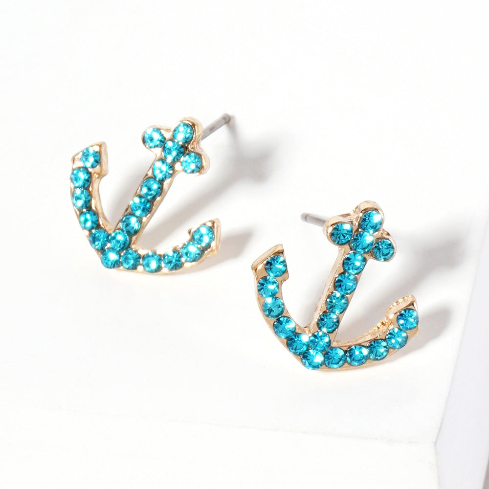 Crystal Rhinestone Paved Anchor Stud Earrings