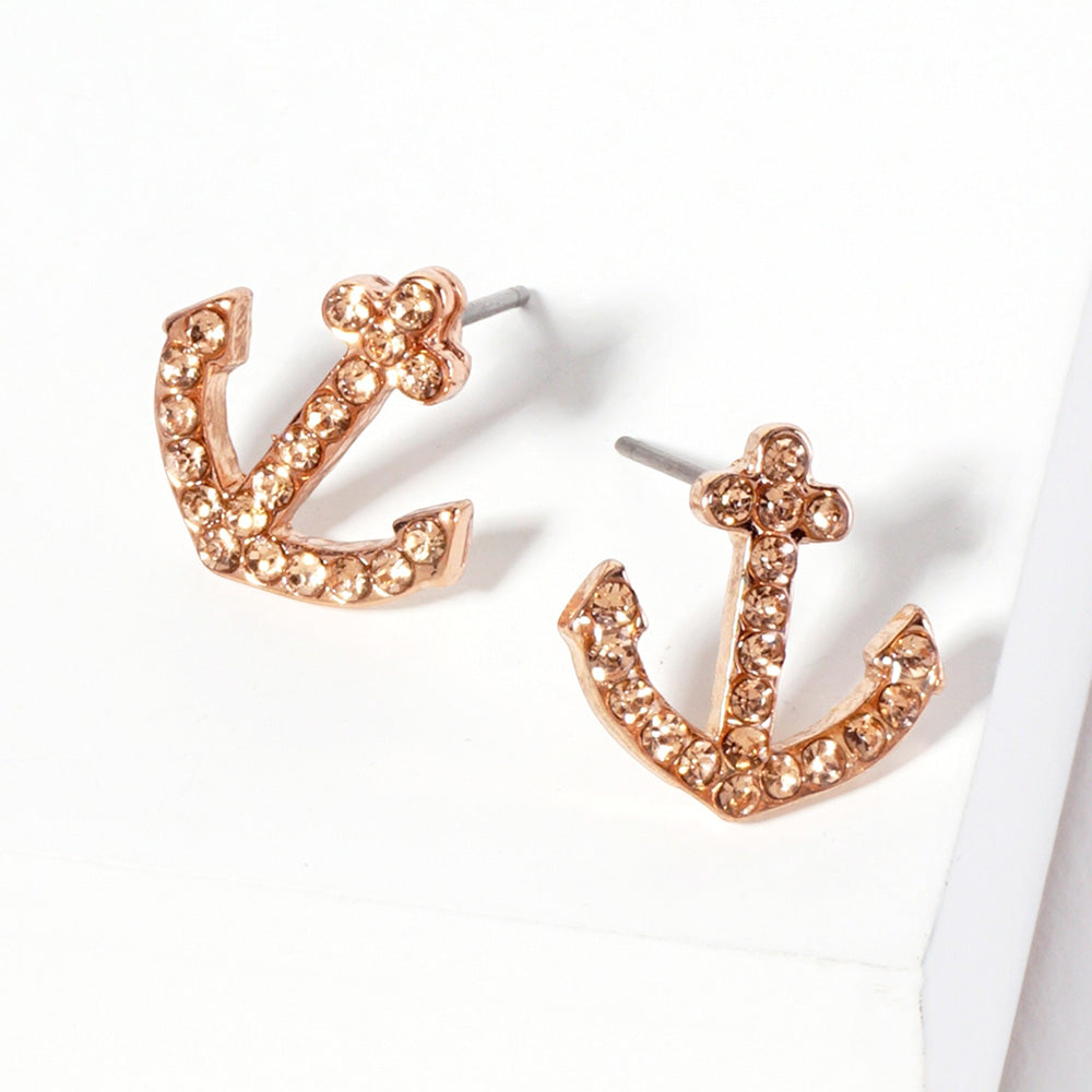 Crystal Rhinestone Paved Anchor Stud Earrings