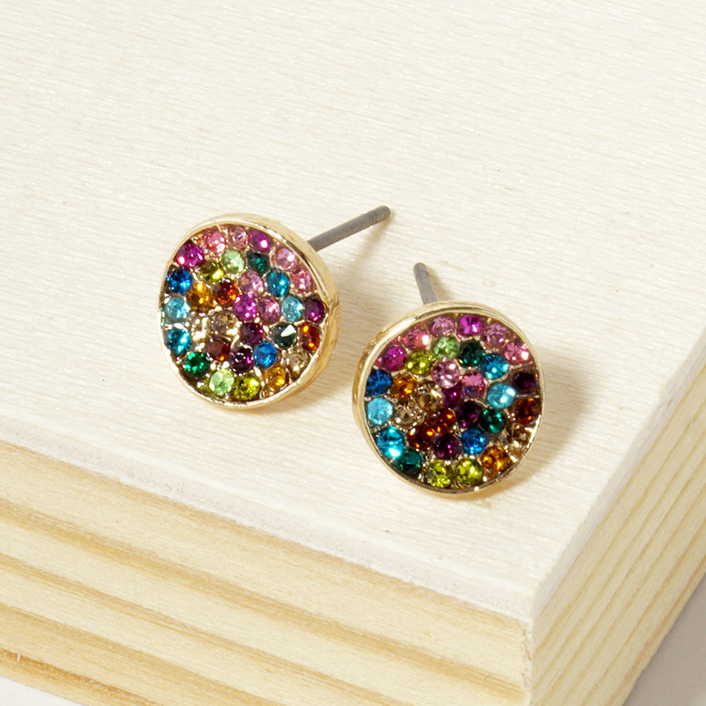 Crystal Pave Round Disc Stud Earrings