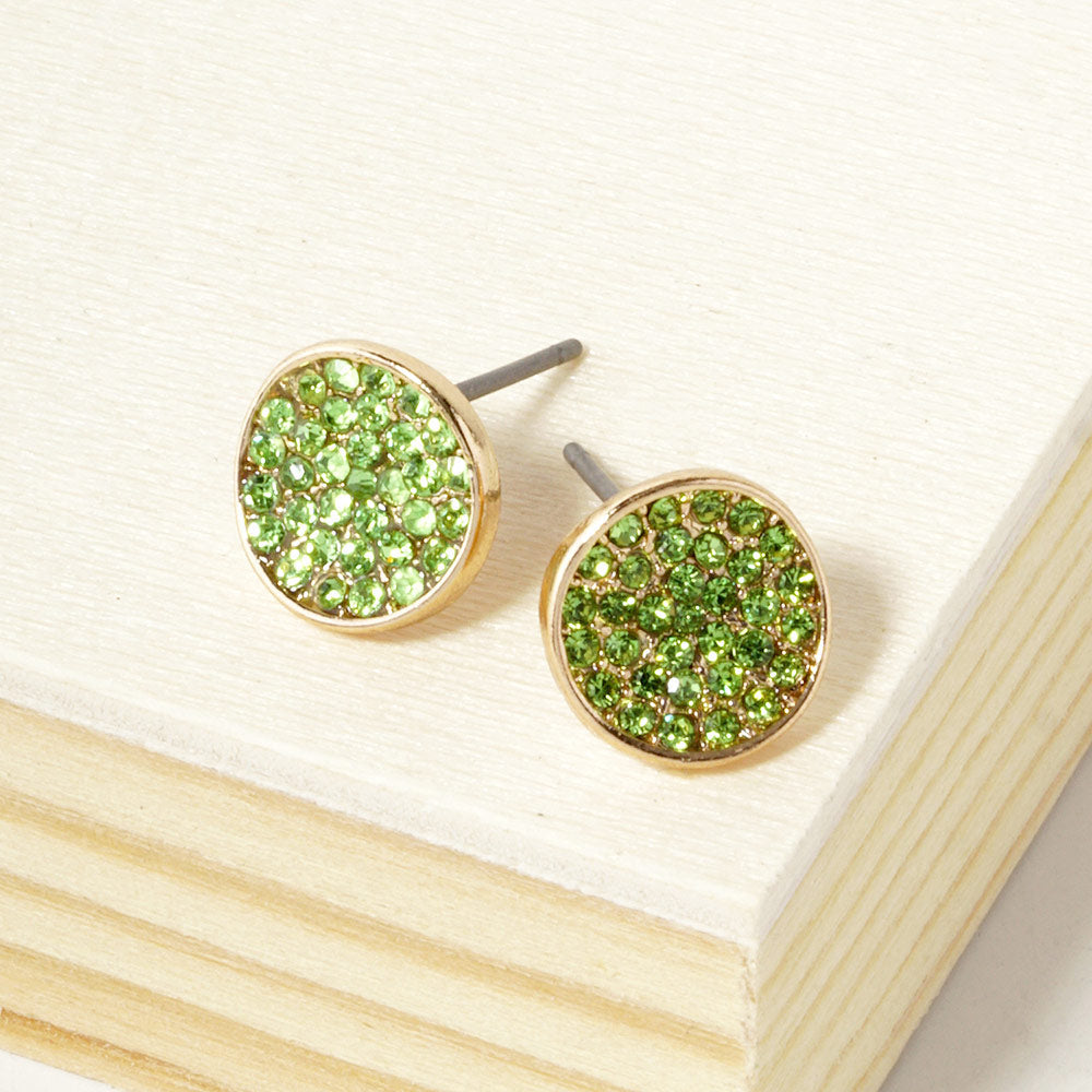 Crystal Pave Round Disc Stud Earrings