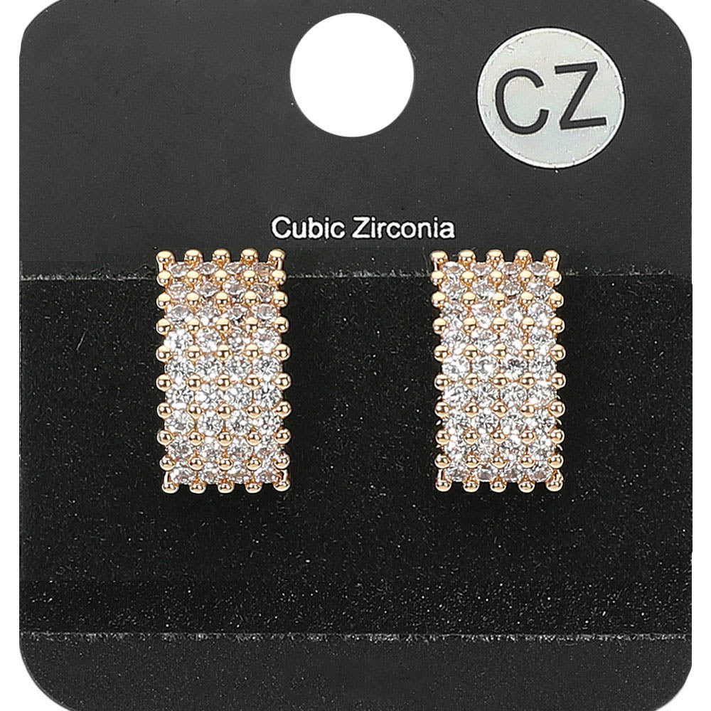 CZ Stone Paved Rectangle Evening Stud Earrings