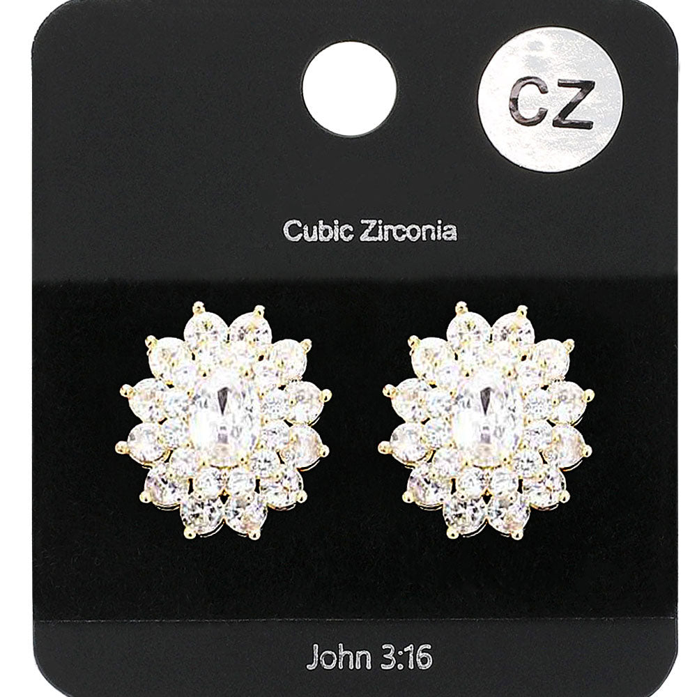 Cubic Zirconia Floral Crystal Stud Evening Earrings