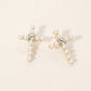 Rhinestone Center Pearl Beaded Cross Stud Earrings
