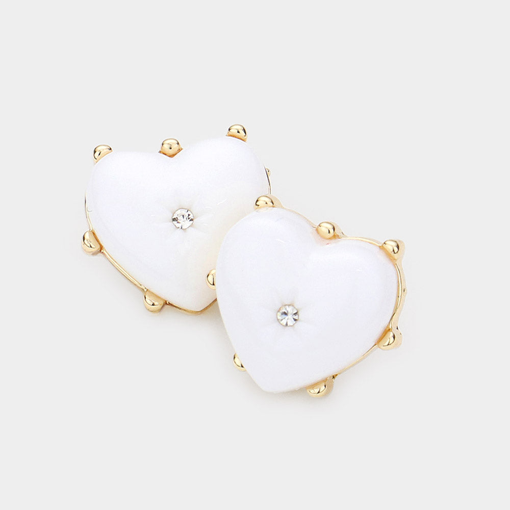 Rhinestone Centered Resin Heart Stud Earrings