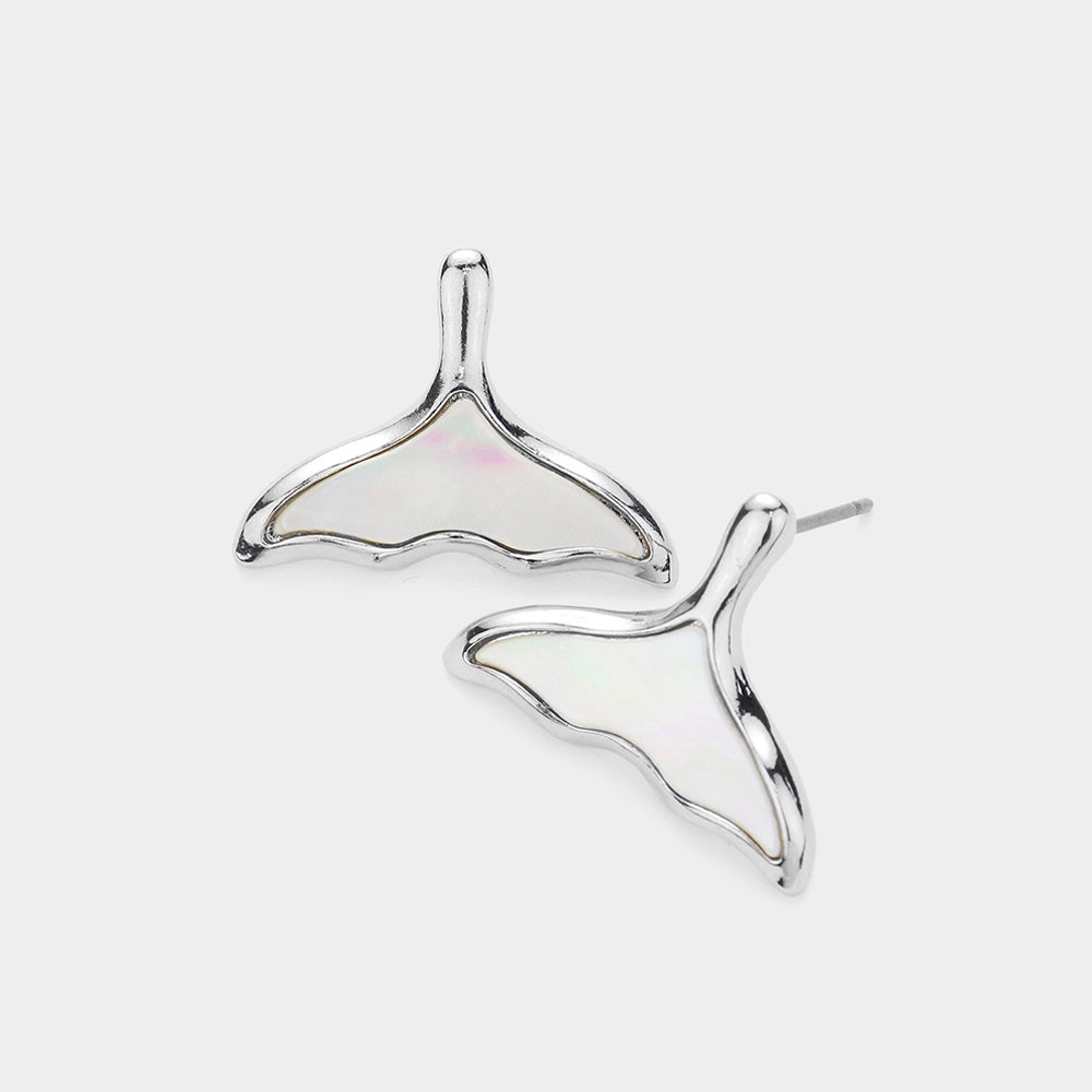 Mother of Pearl Whale Tail Stud Earrings
