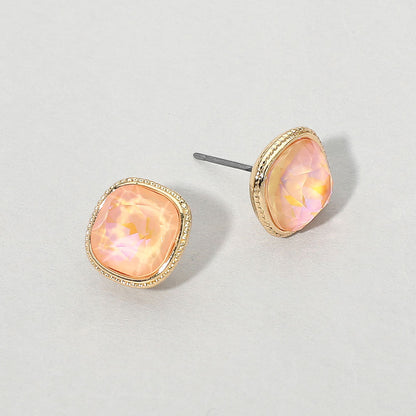 Cushion-cut Faceted Iridescent Stone Stud Earrings