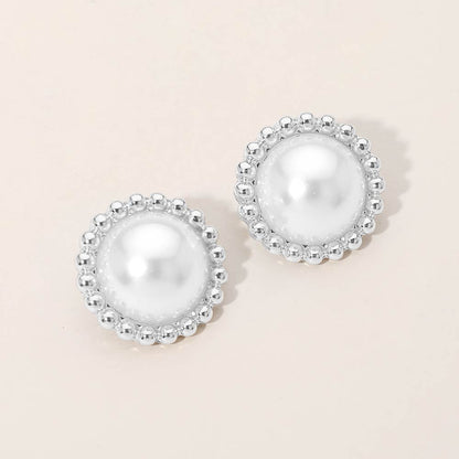 Beaded Rim Pearl Stud Earrings
