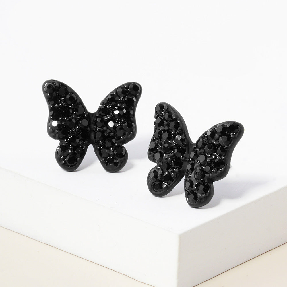 Rhinestone Paved Butterfly Stud Earrings