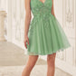 Ladivine SF047 Lace Bodice A-Line Layered Tulle Short Dress