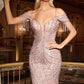 Ladivine SF209 Cold Off The Shoulder Fringe Beaded Mermaid Gown