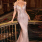 Ladivine SF209 Cold Off The Shoulder Fringe Beaded Mermaid Gown