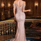 Ladivine SF209 Cold Off The Shoulder Fringe Beaded Mermaid Gown
