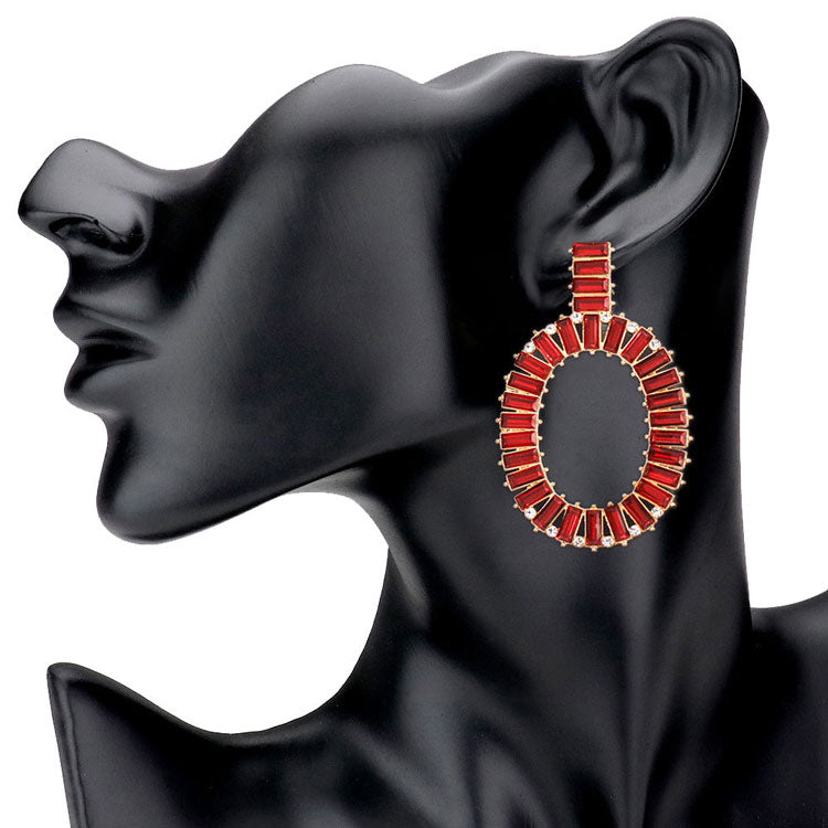 Rectangle Stone Embellished Oven Oval Earrings