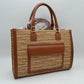 Woven Tweed Structured Laptop Tote Bag with Front Slip Pocket and Crossbody Strap