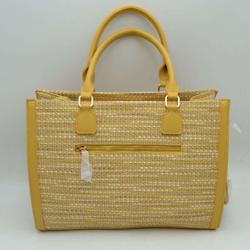 Woven Tweed Structured Laptop Tote Bag with Front Slip Pocket and Crossbody Strap