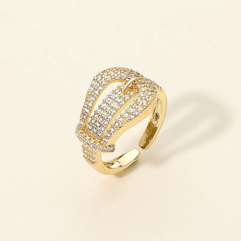 CZ Pave Sculptural Accent Statement Ring