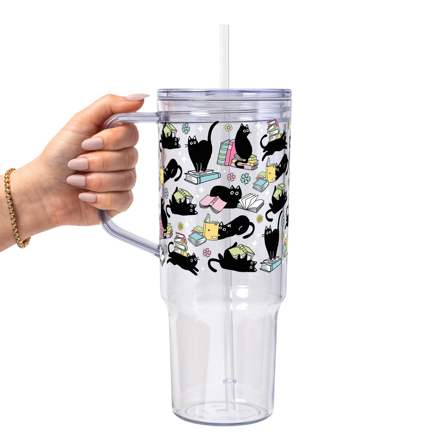 Black Cats on Books Glass Cups