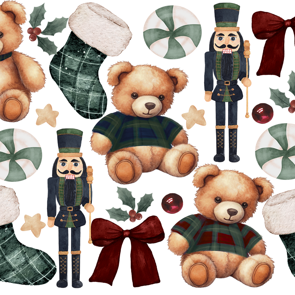 Plaid Teddy Christmas Glass Cups