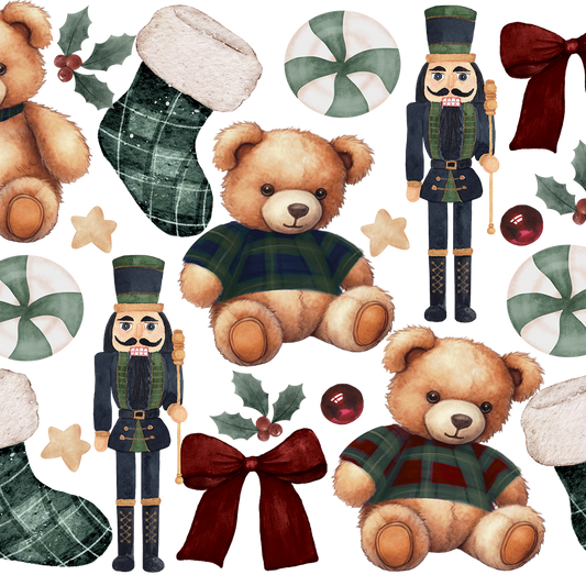Plaid Teddy Christmas Glass Cups