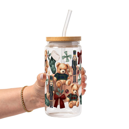 Plaid Teddy Christmas Glass Cups