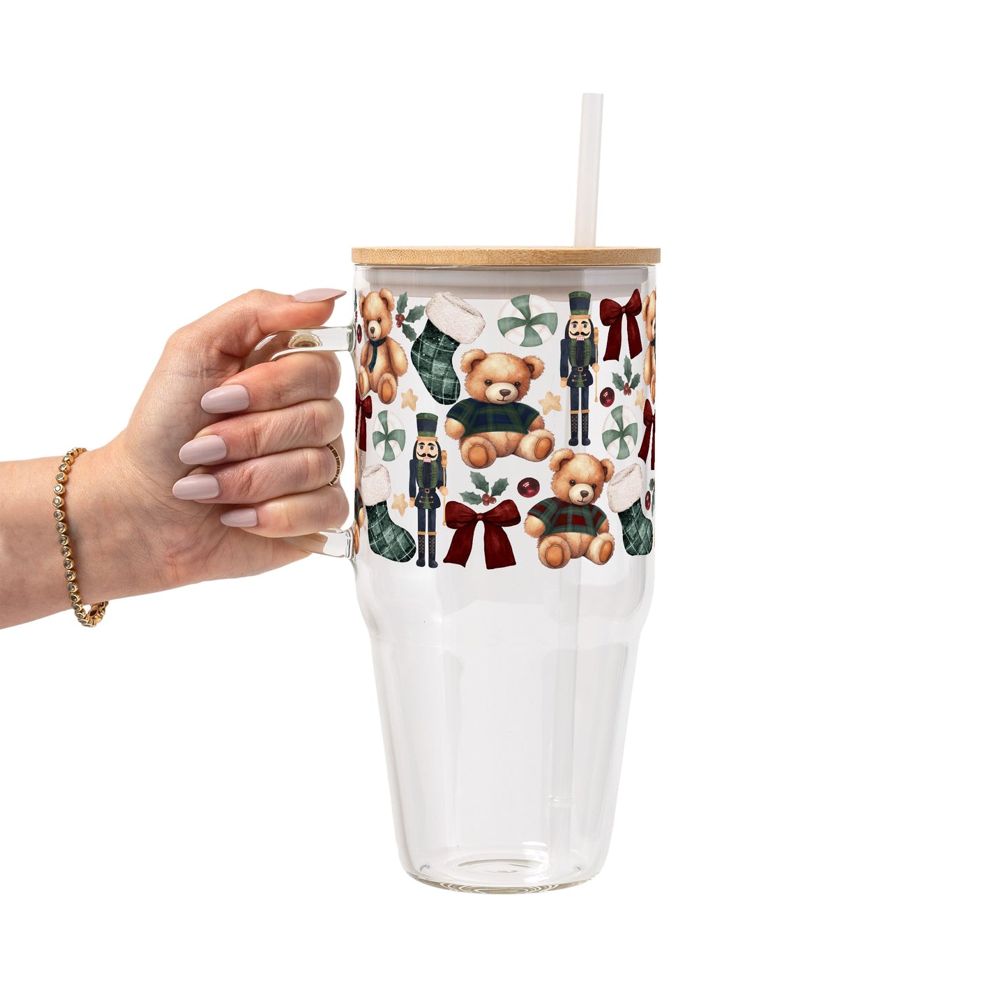 Plaid Teddy Christmas Glass Cups