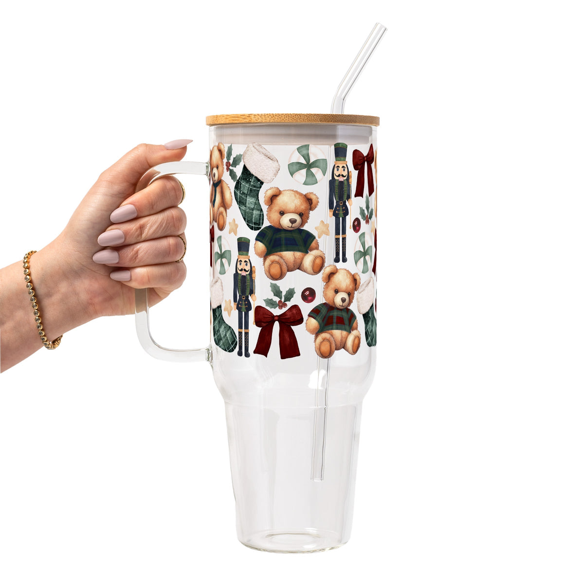 Plaid Teddy Christmas Glass Cups