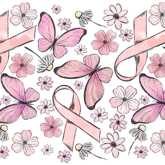Vasos de cristal con lazo rosa para concienciar sobre el cáncer de mama