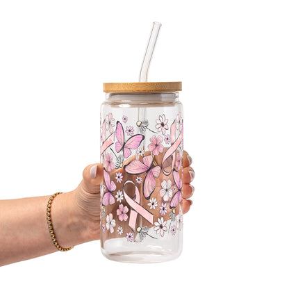 Breast Cancer Awareness Pink Ribbon Glass Cups