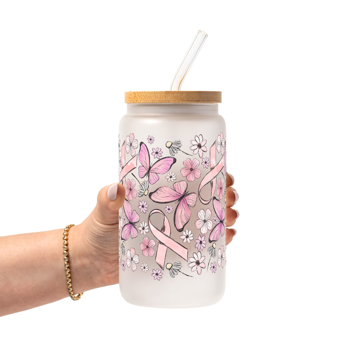 Breast Cancer Awareness Pink Ribbon Glass Cups