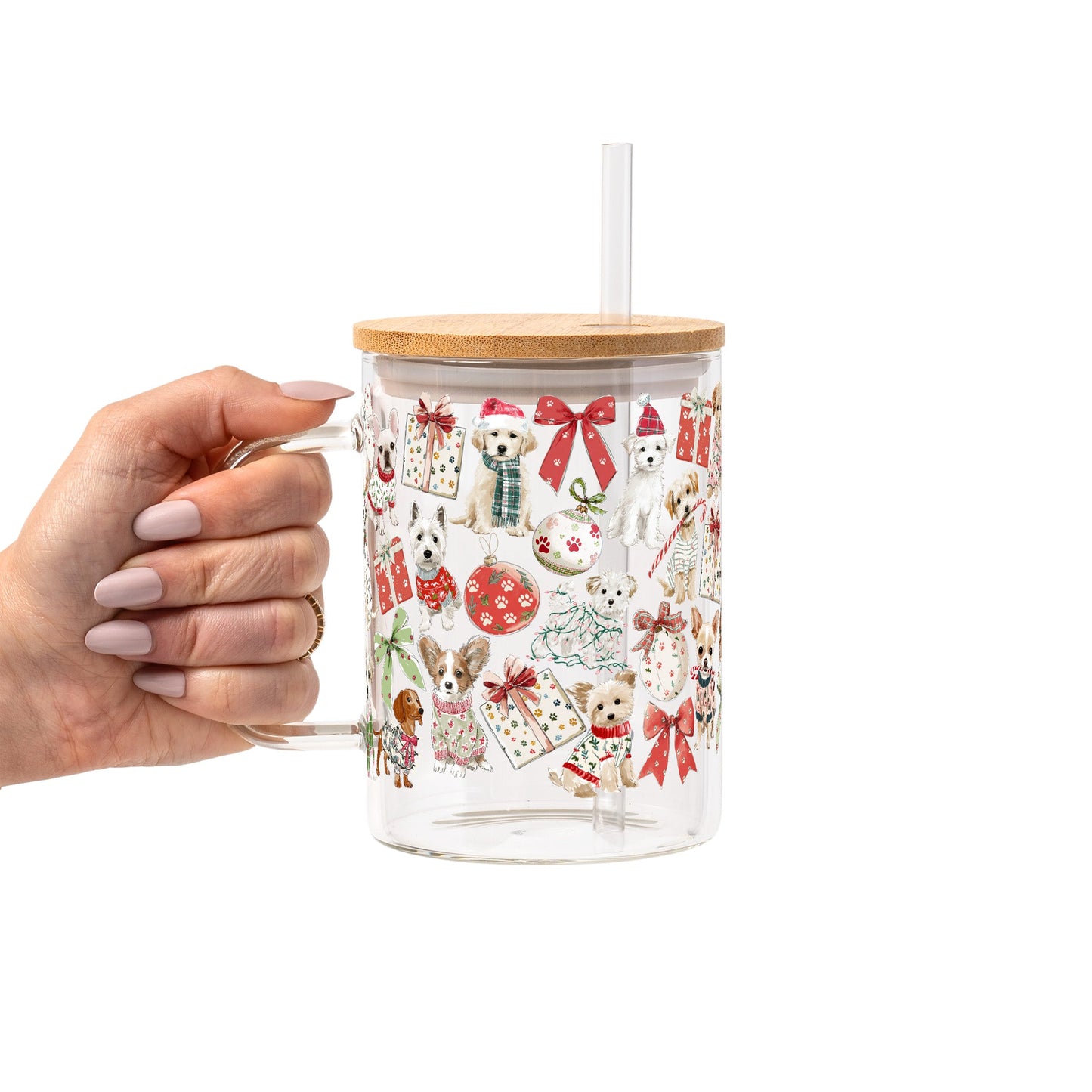 Vasos de cristal perritos navideños