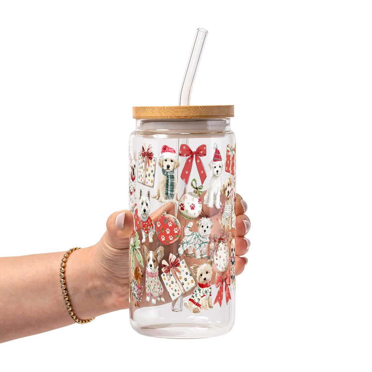 Vasos de cristal perritos navideños