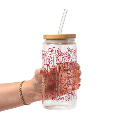 Christmas Doodles Glass Cups