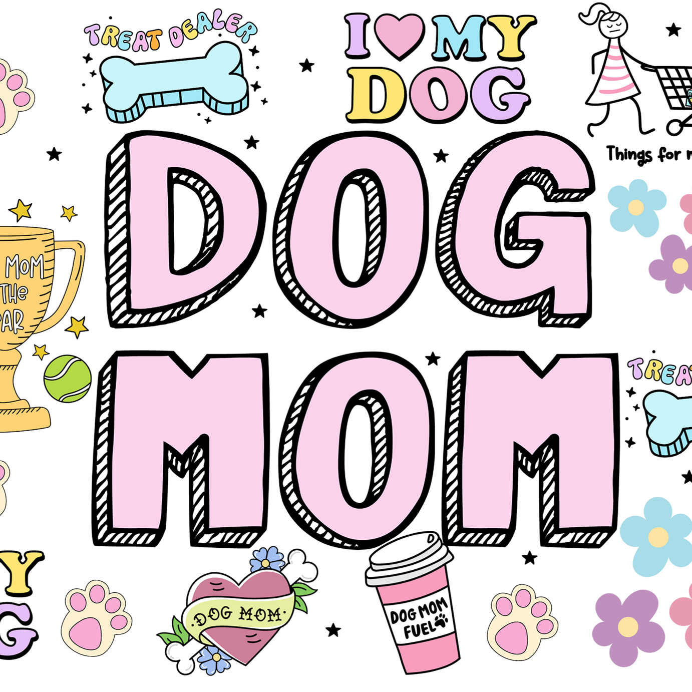 Dog Mom Doodles Glass Cups